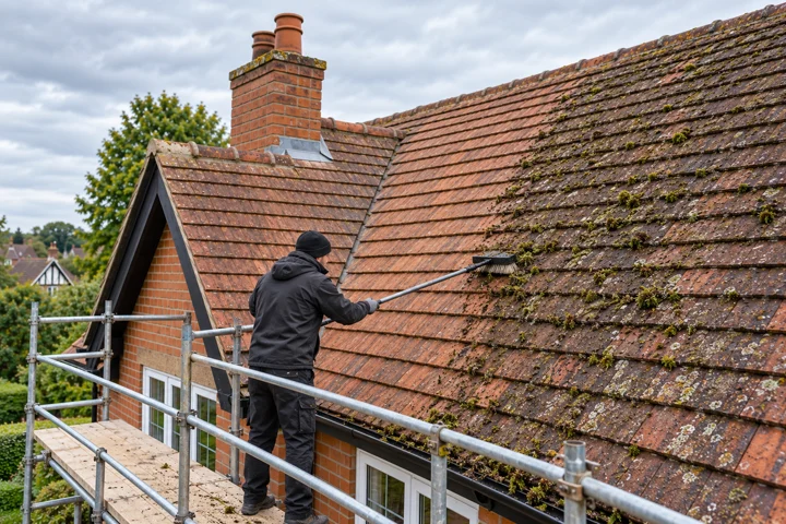 Illustration: Roof cleaning in progress