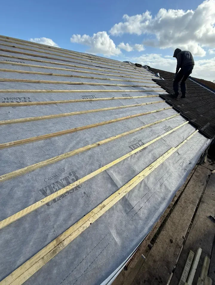 Roof membrane and battens in progress — supplied photograph