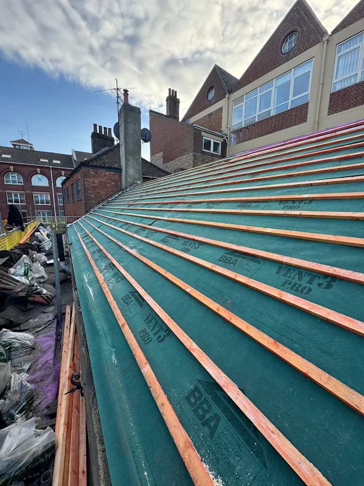 Battens over green roof membrane — supplied photograph