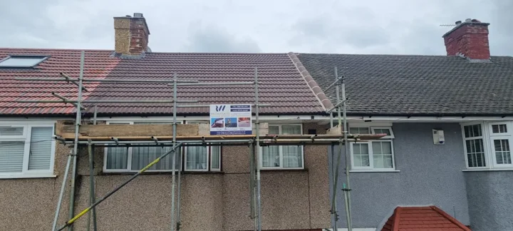 Scaffold access along a roof frontage — supplied photograph
