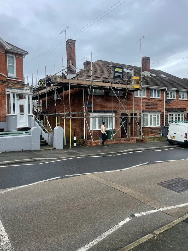 Scaffolding around a roof worksite — supplied photograph