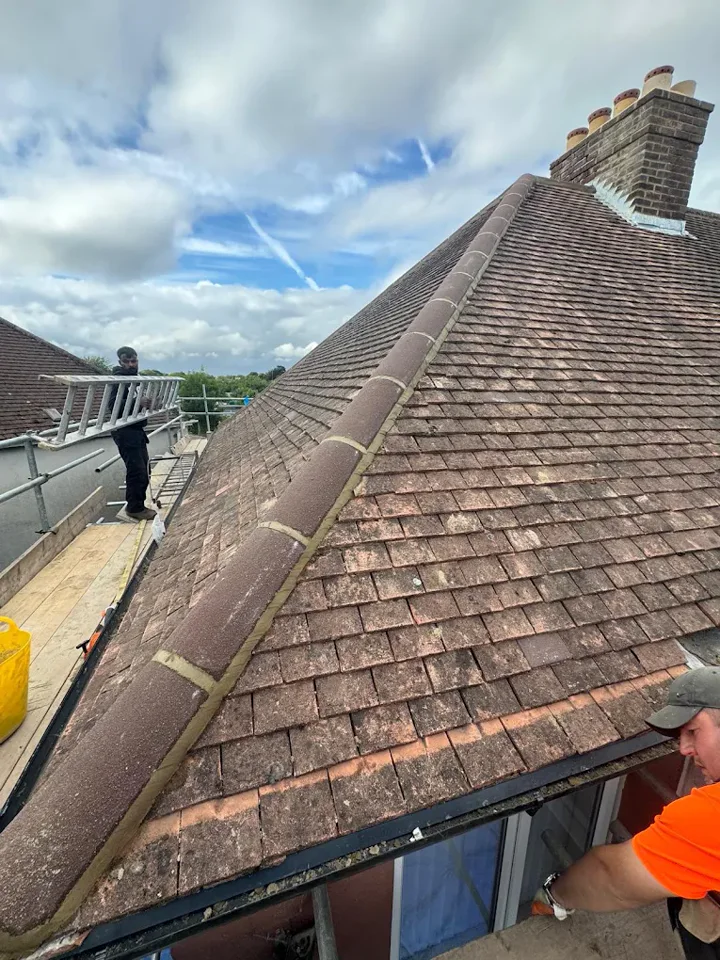 Tiled roof and ridge worksite — supplied photograph