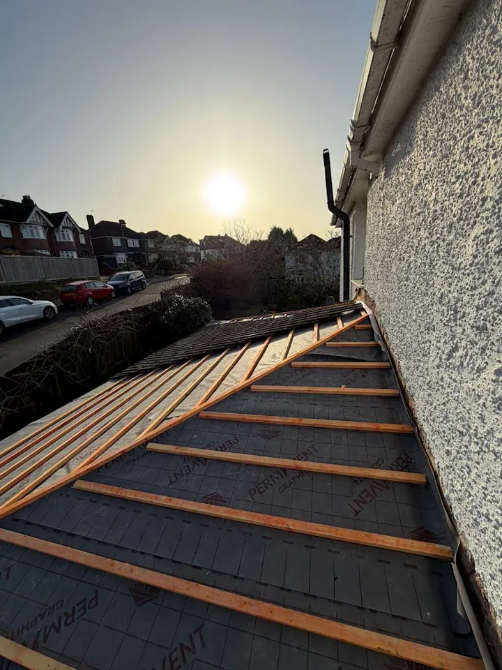 Roof preparation in evening light — supplied photograph